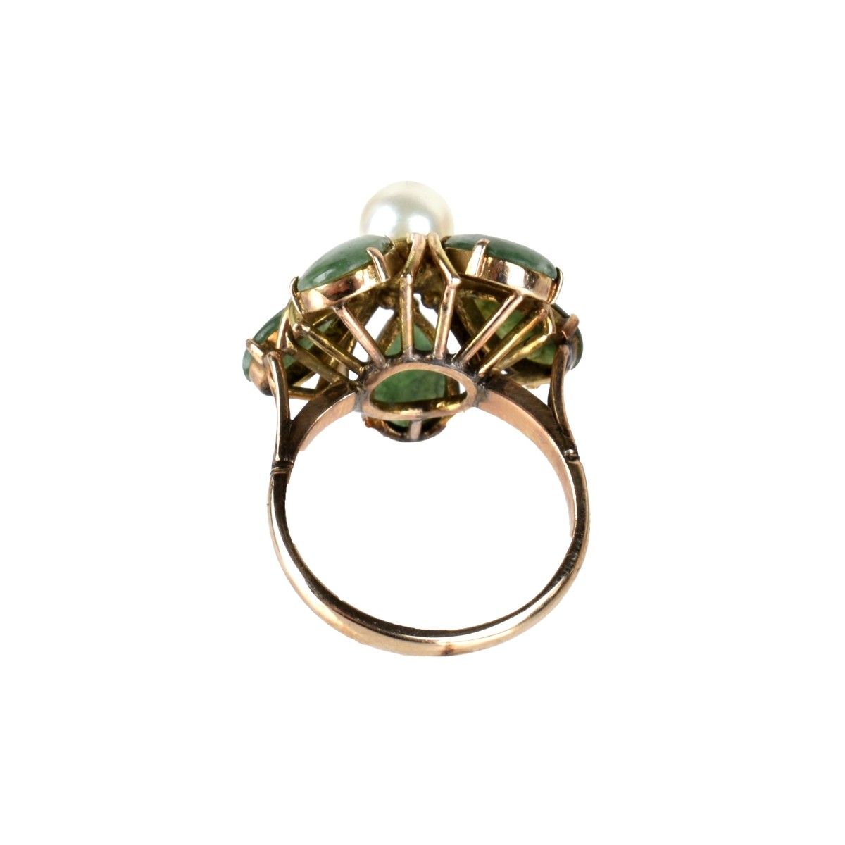 Jade, Pearl and 14K Ring