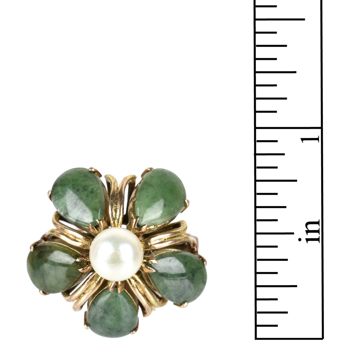 Jade, Pearl and 14K Ring