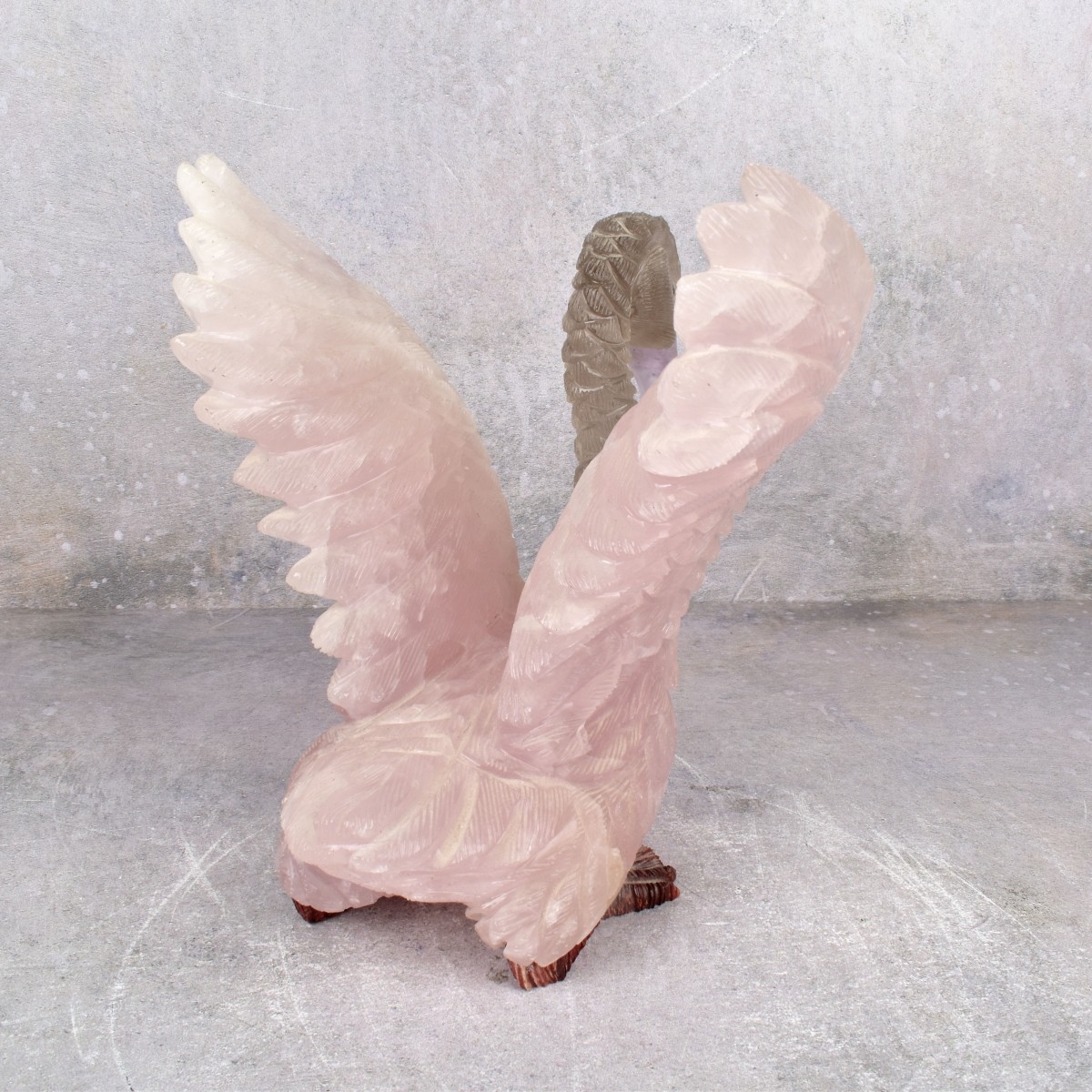 Idar-Oberstein Carved Rose and Grey Quartz Swan