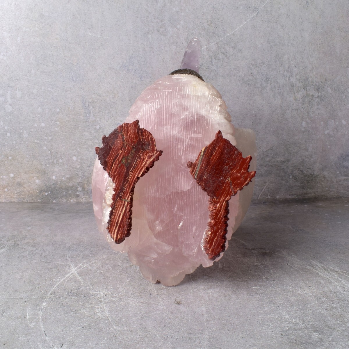 Idar-Oberstein Carved Rose and Grey Quartz Swan