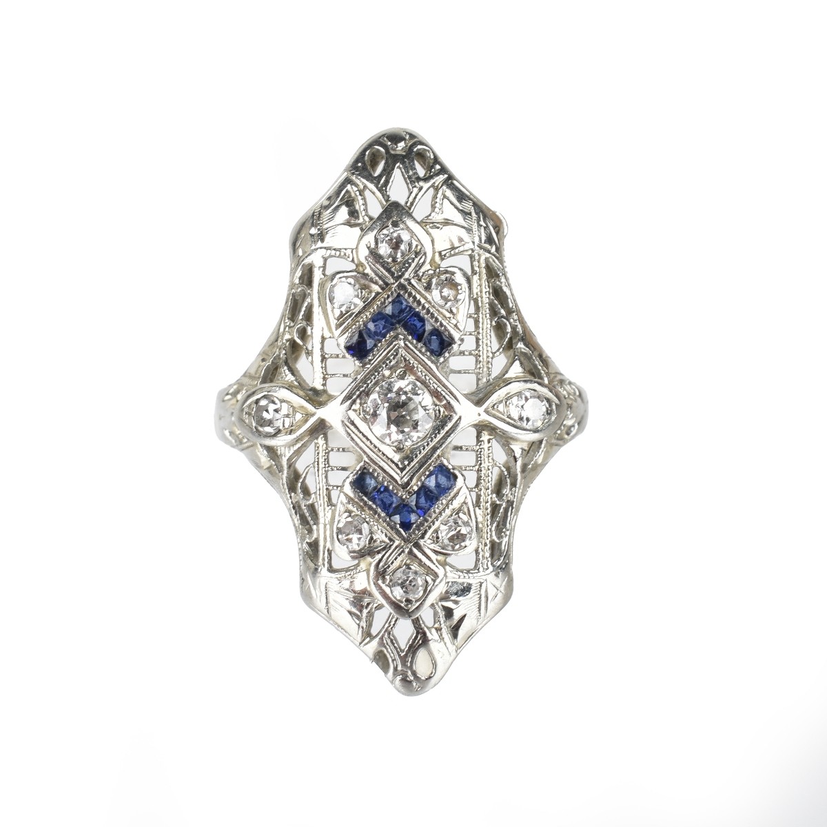 Deco Diamond, Sapphire and 18K Ring