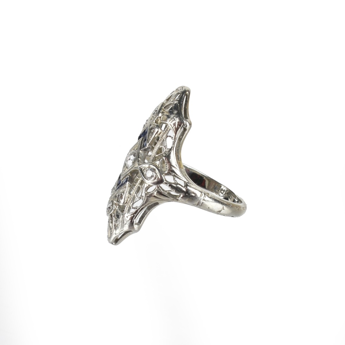 Deco Diamond, Sapphire and 18K Ring