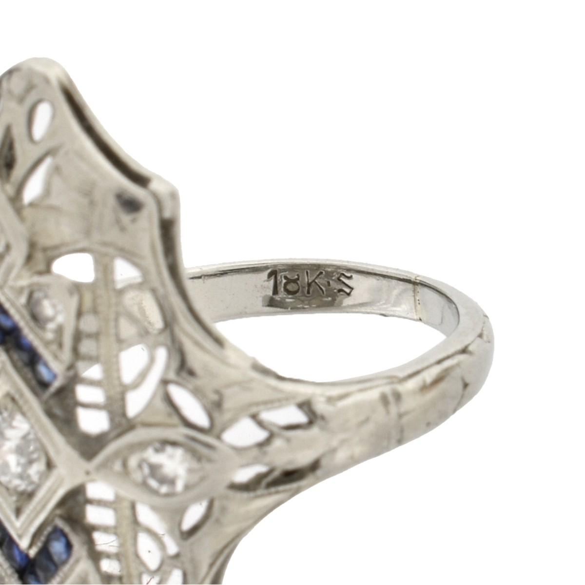 Deco Diamond, Sapphire and 18K Ring