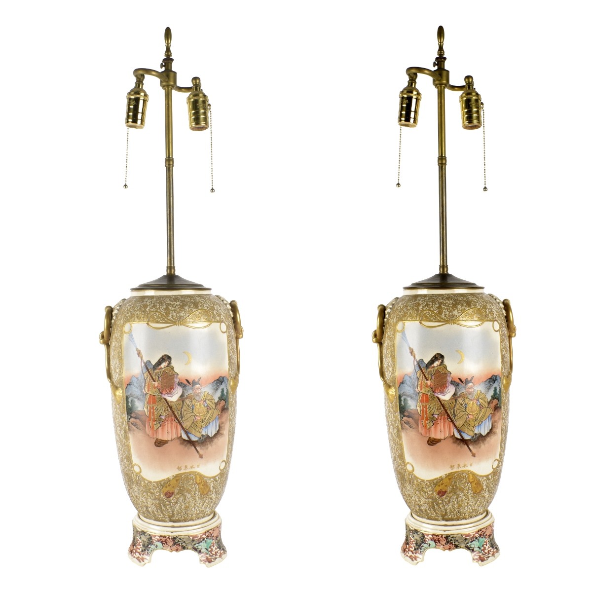 Pair of Antique Japanese Satsuma Lamps