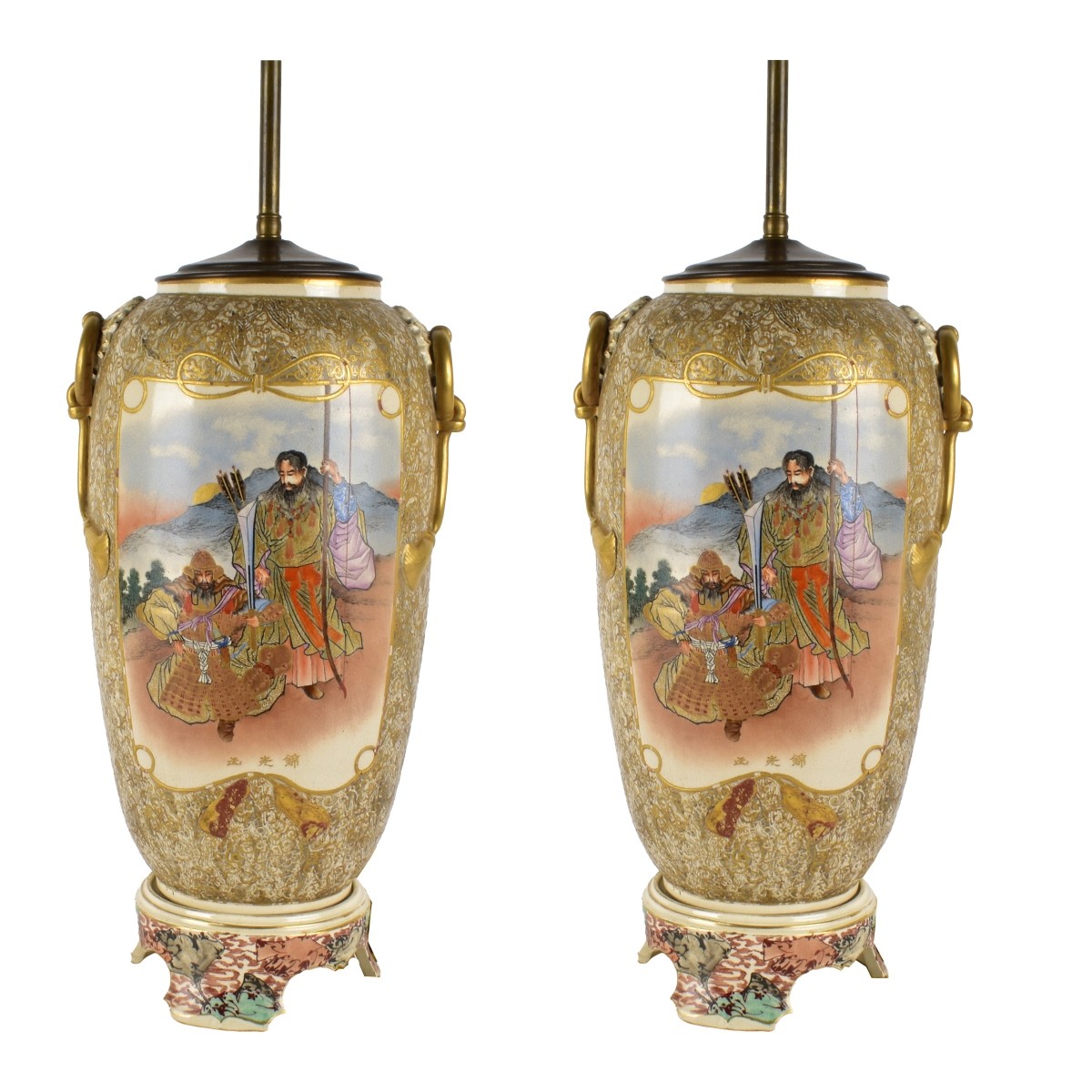 Pair of Antique Japanese Satsuma Lamps