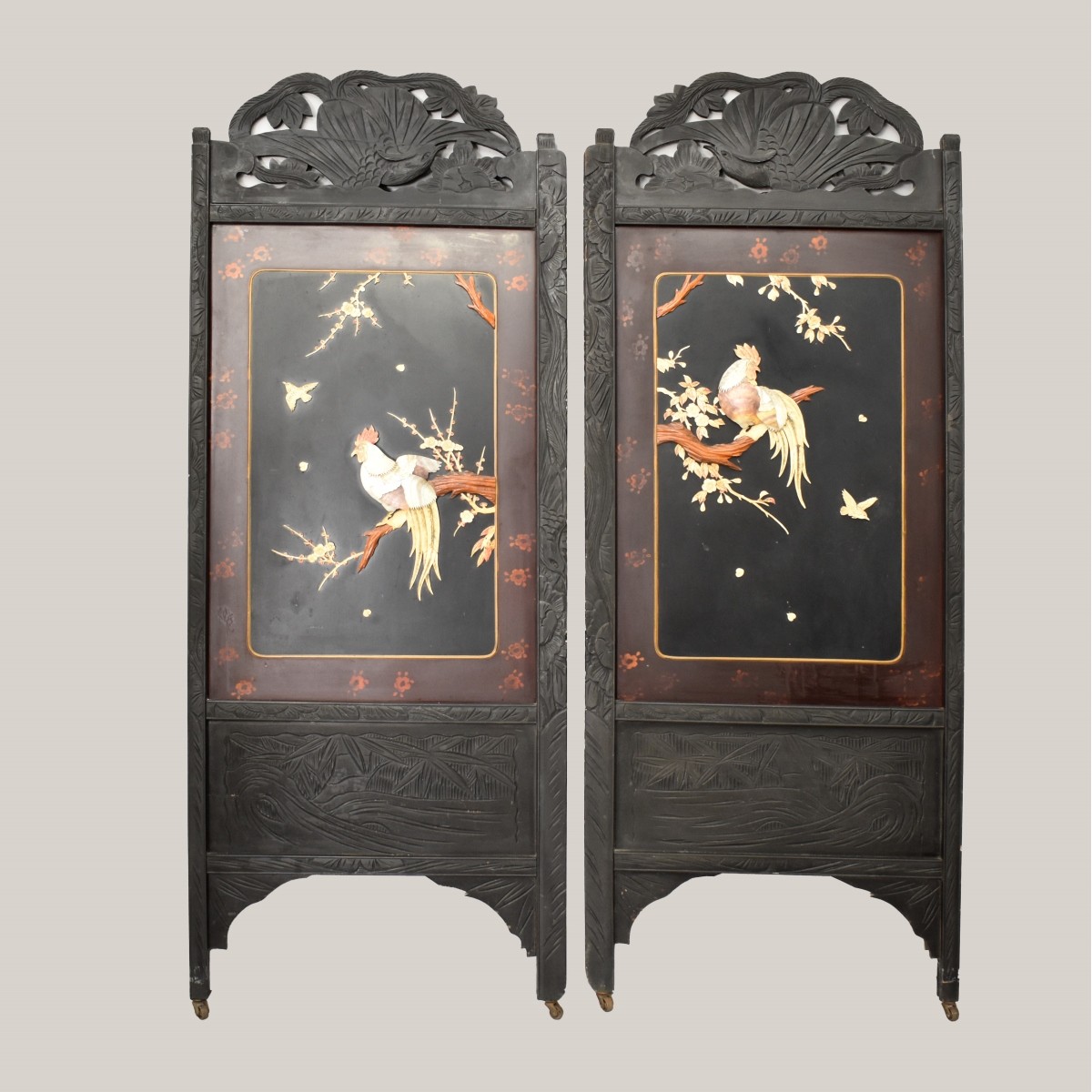 Pair of 19th C. Japanese Shibayama Screens