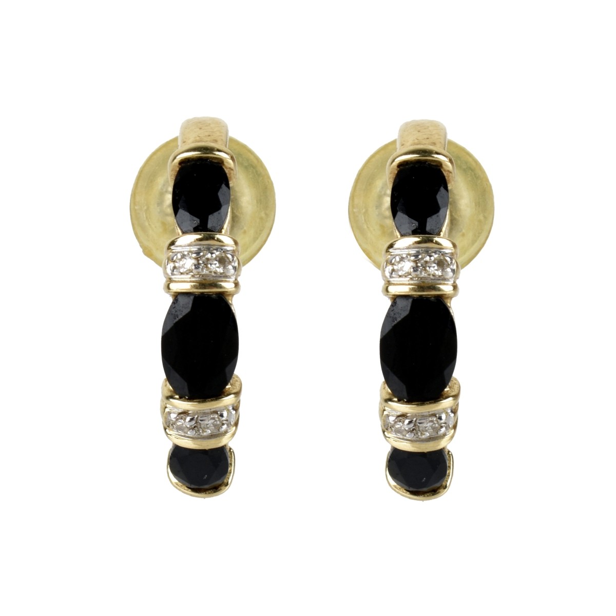 Onyx, Diamond and 14K Earrings