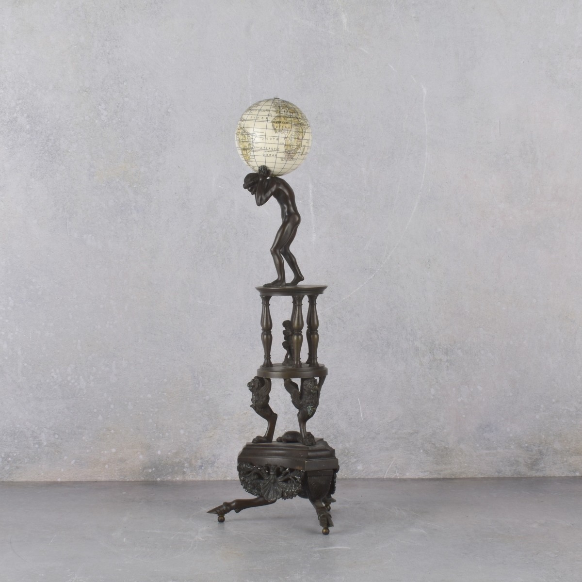 Antique Patinated Bronze Figure of Atlas