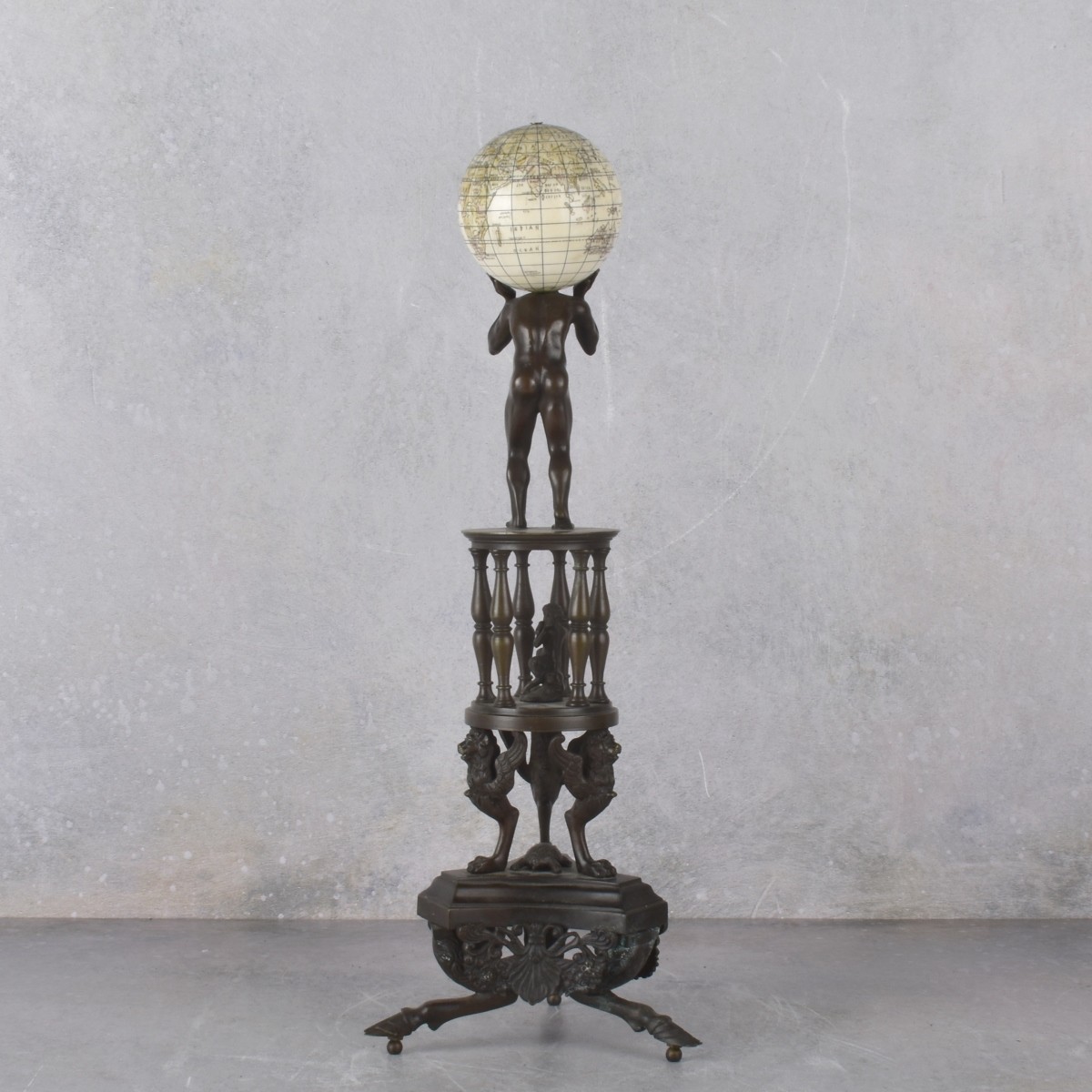 Antique Patinated Bronze Figure of Atlas