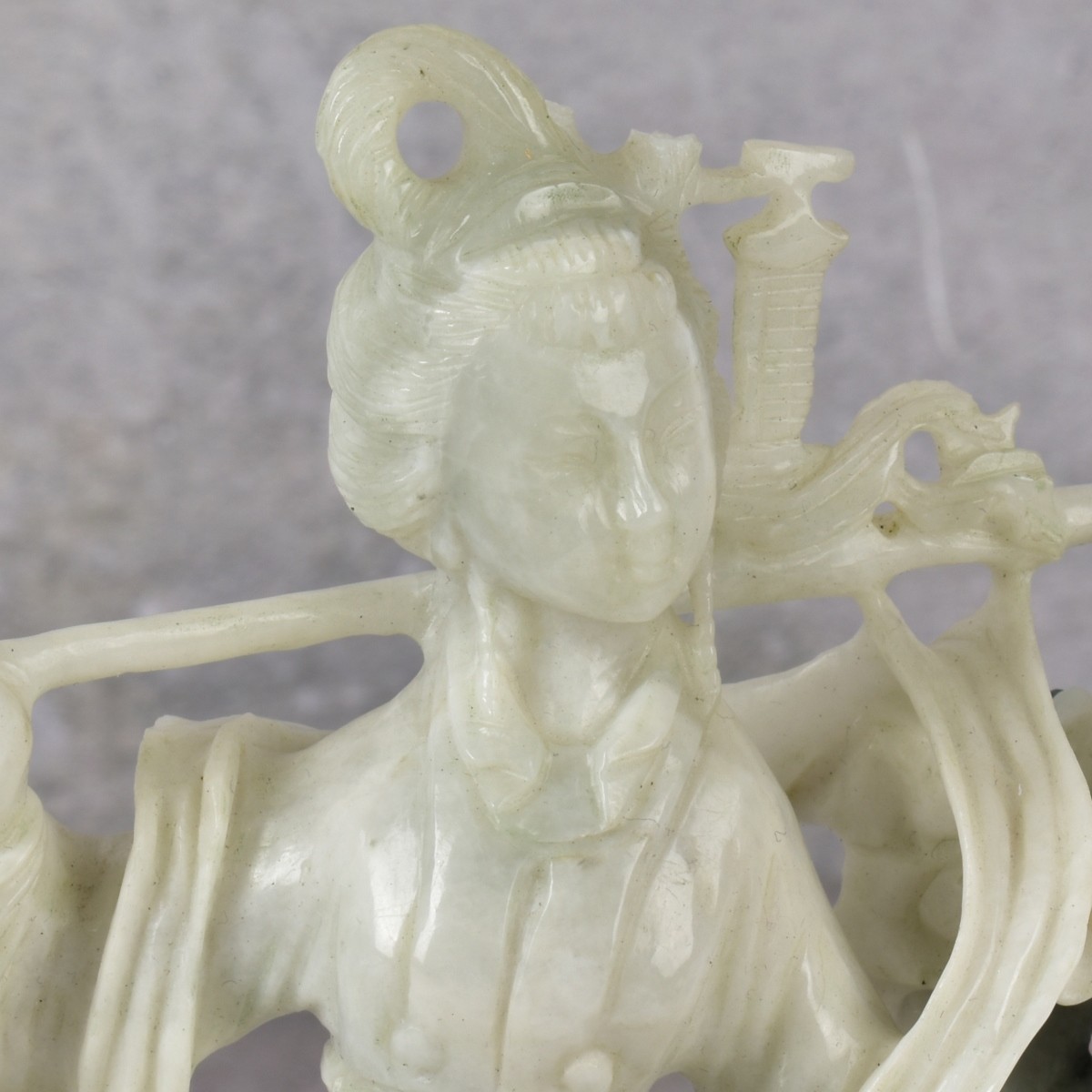 Chinese Carved Jade Guanyin on Wooden Base.
