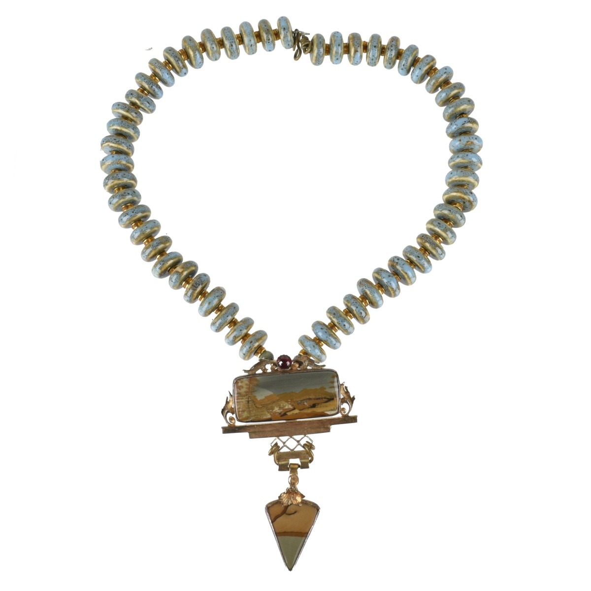 Agate, Ceramic and Vermeil Necklace