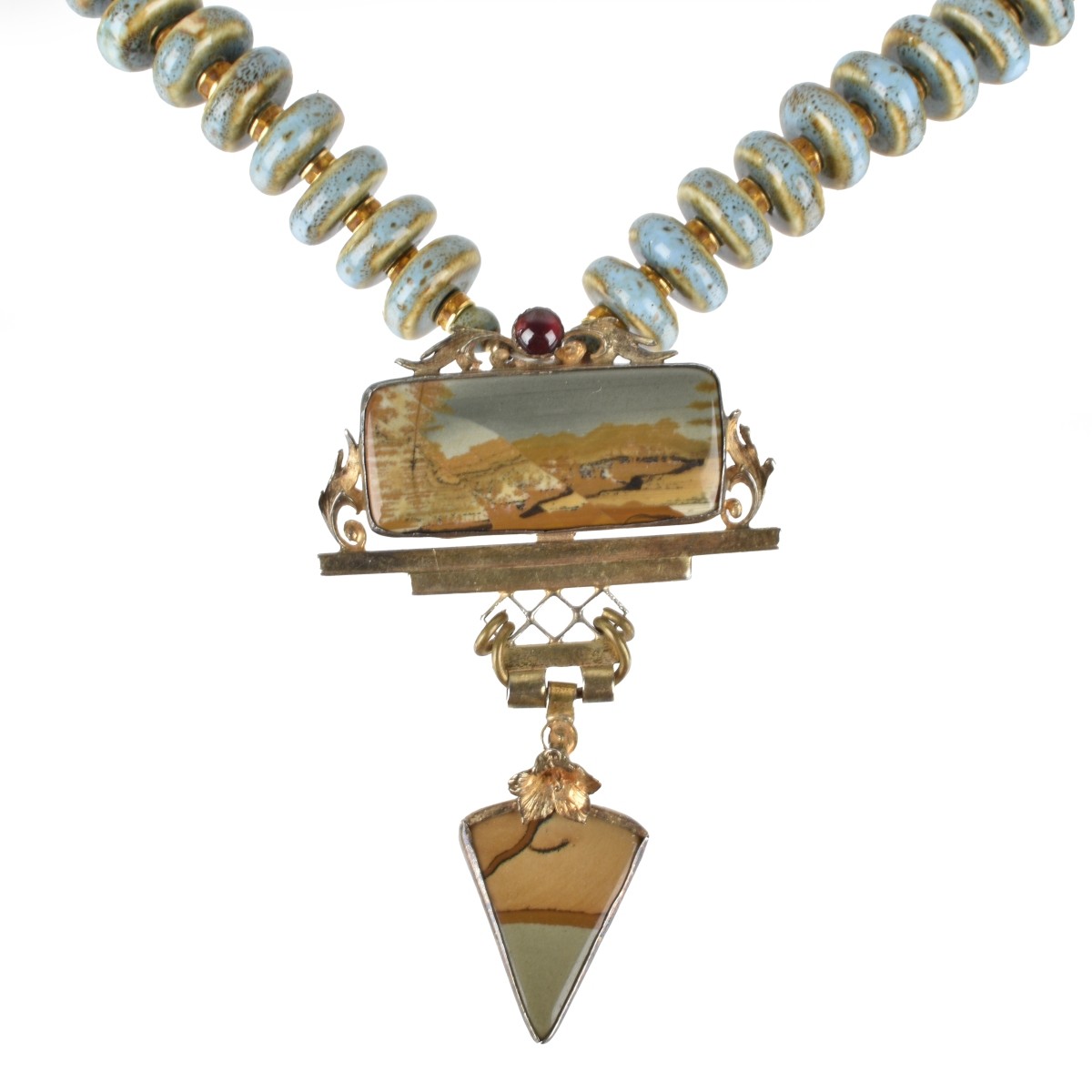 Agate, Ceramic and Vermeil Necklace