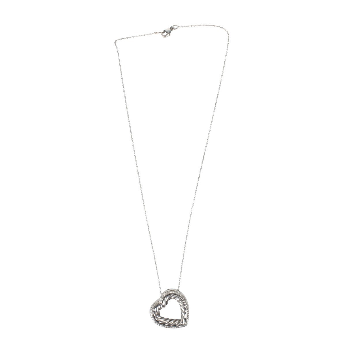 Diamond and Silver Heart Pendant Necklace