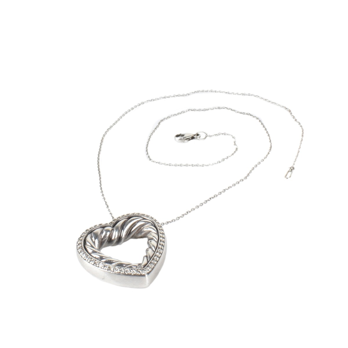 Diamond and Silver Heart Pendant Necklace