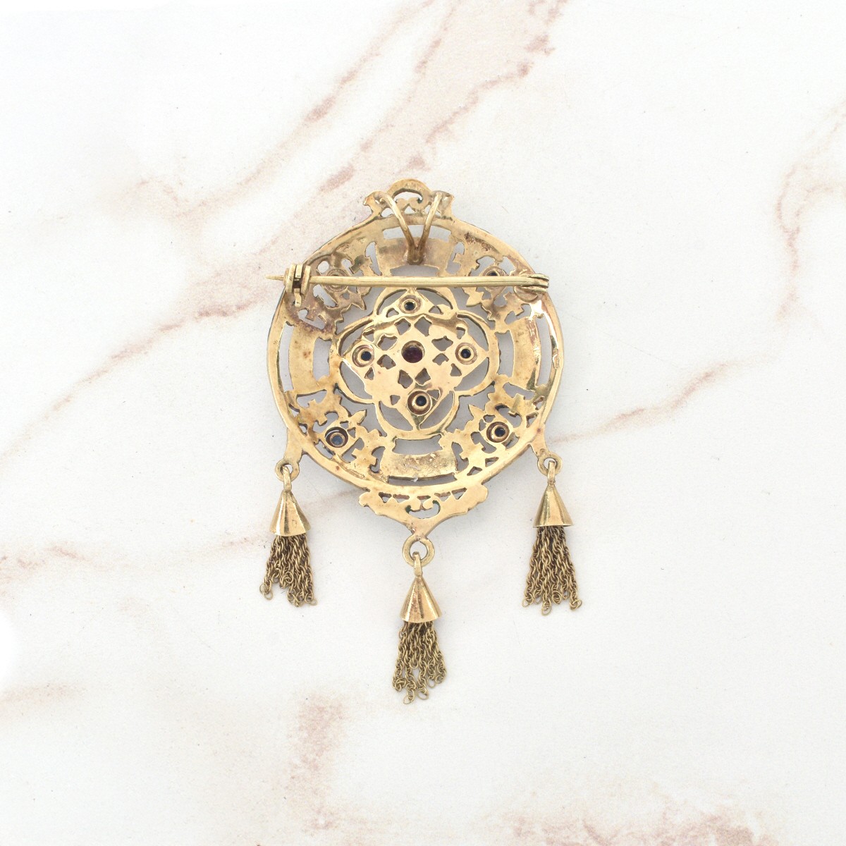 Gemstone, Enamel and 14K Pendant / Brooch