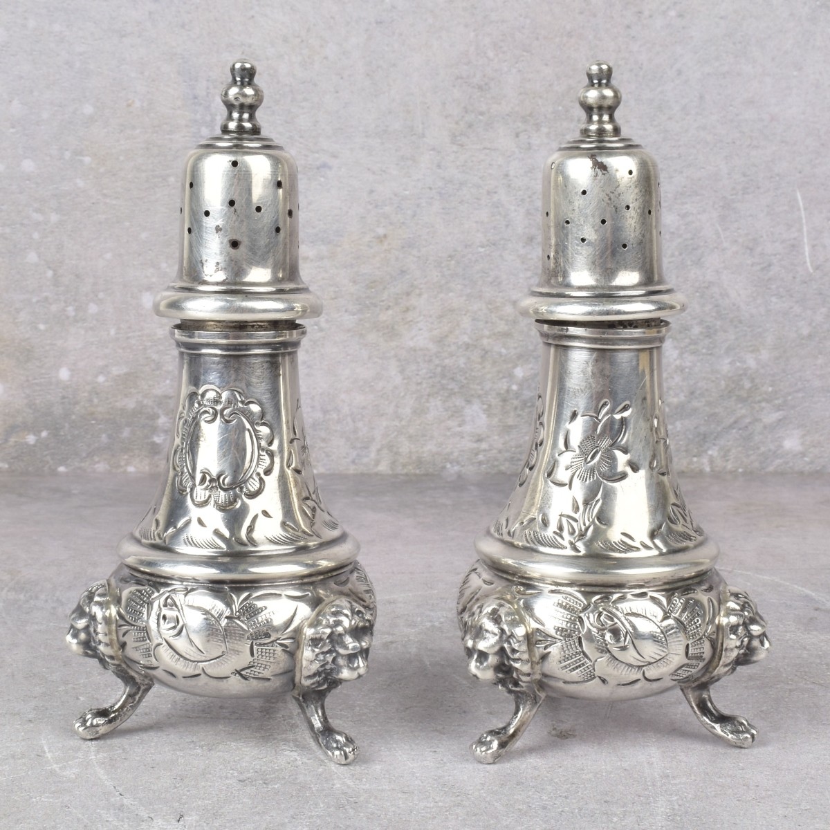 Sterling Silver Chased Salt and Pepper Shakers