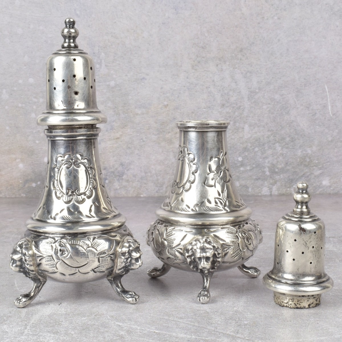 Sterling Silver Chased Salt and Pepper Shakers