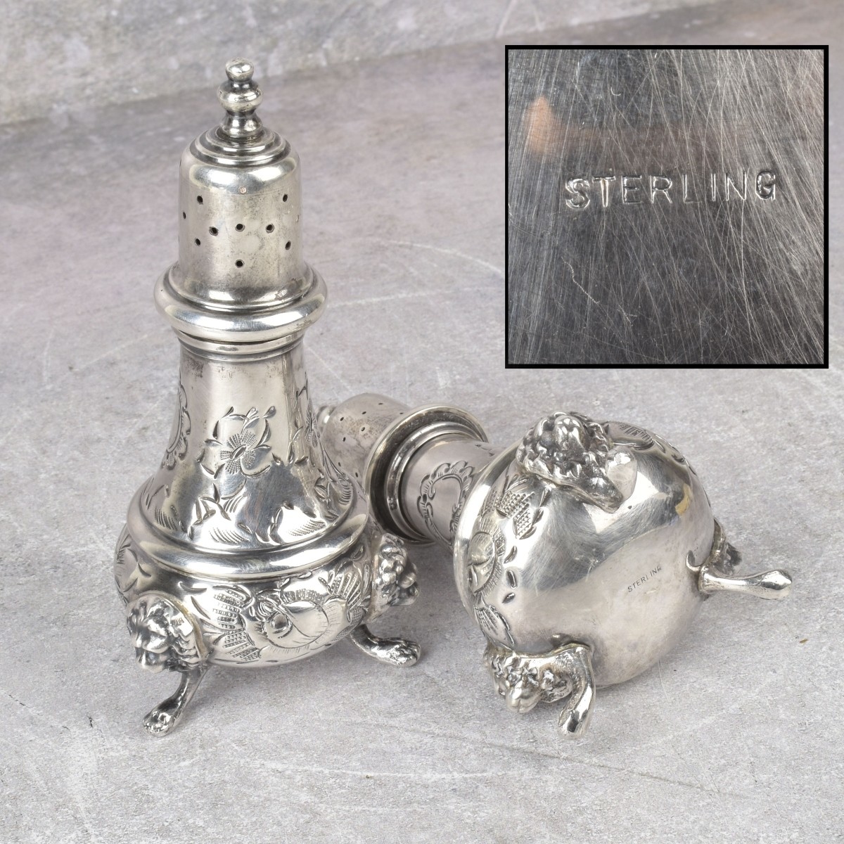 Sterling Silver Chased Salt and Pepper Shakers