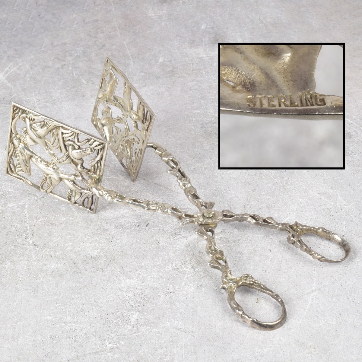 Antique Sterling Toast Tongs & Silver Plate Shears