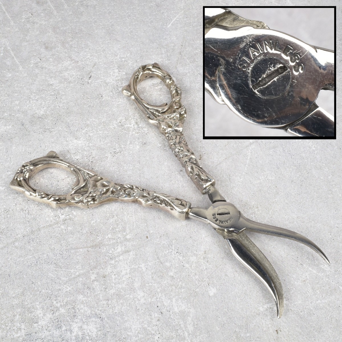 Antique Sterling Toast Tongs & Silver Plate Shears