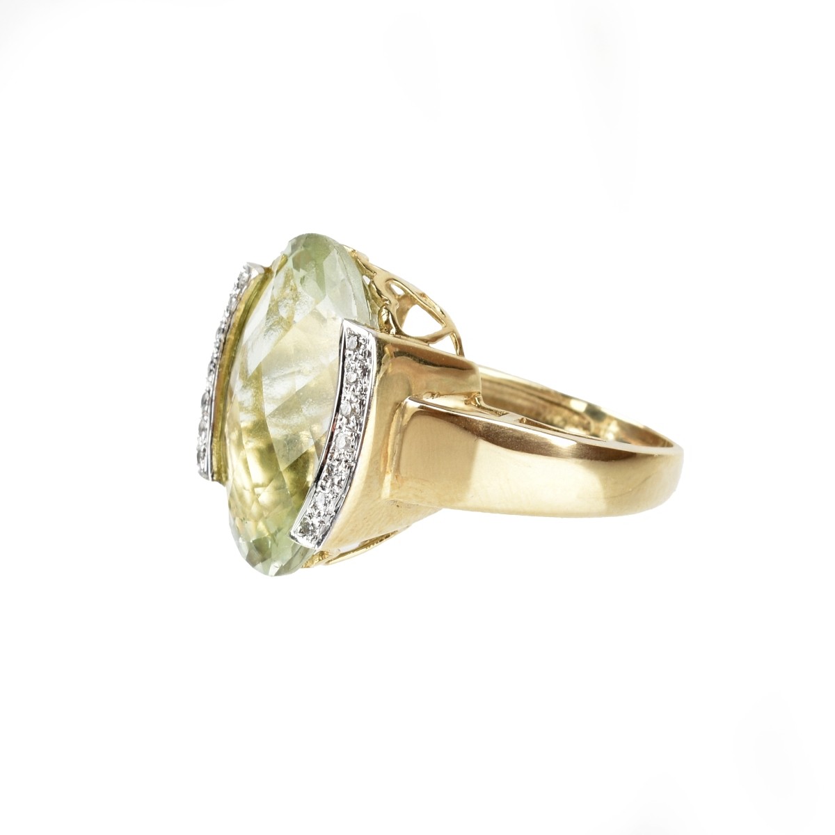 Quartz, Diamond and 14K Ring