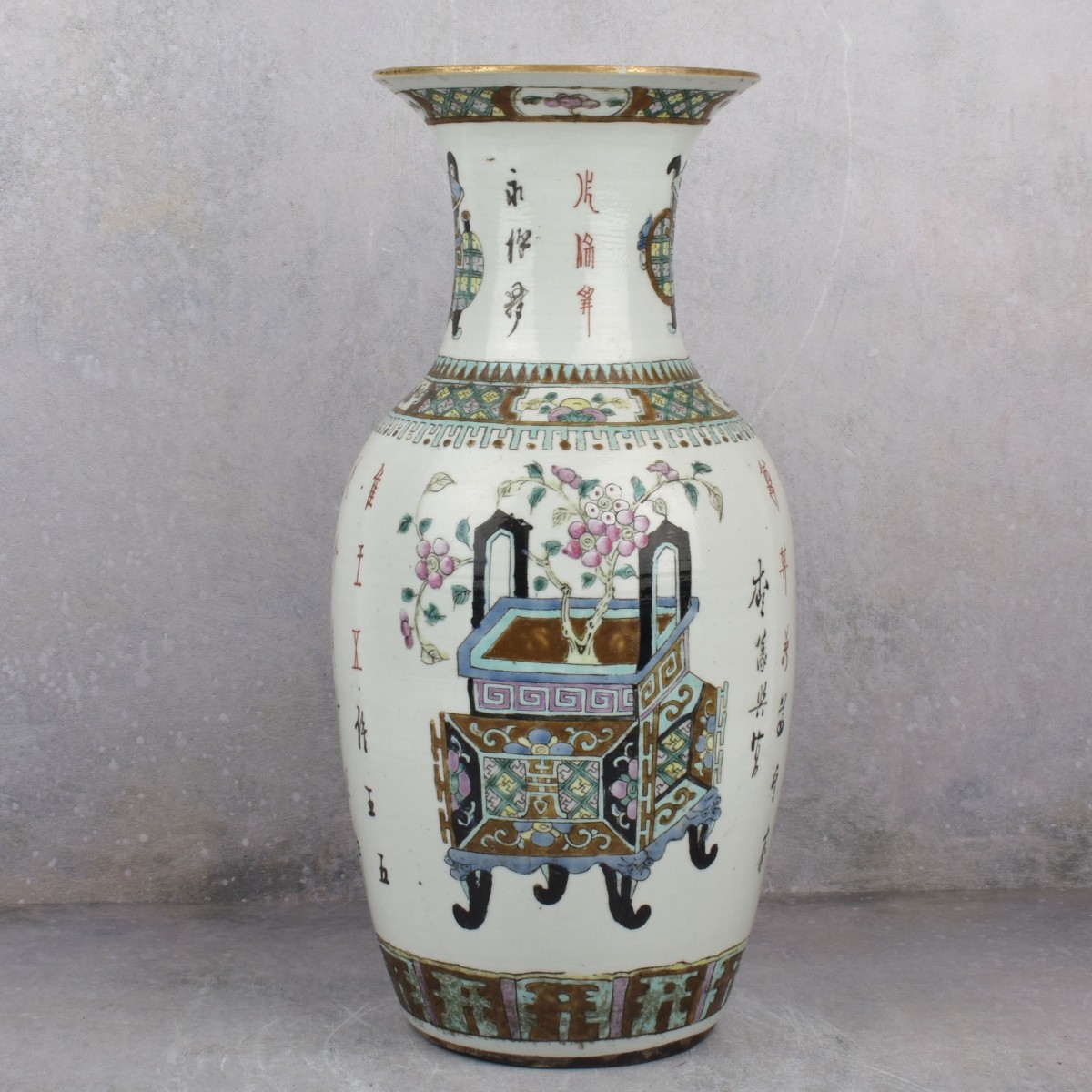 Chinese Famille Verte Hand Painted Porcelain Vase