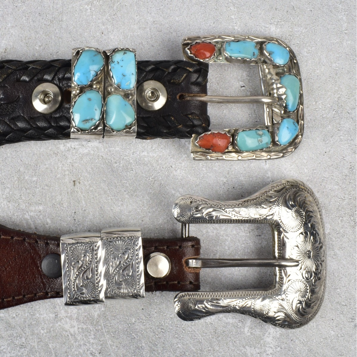 Leather Belts with Sterling Silver Buckles