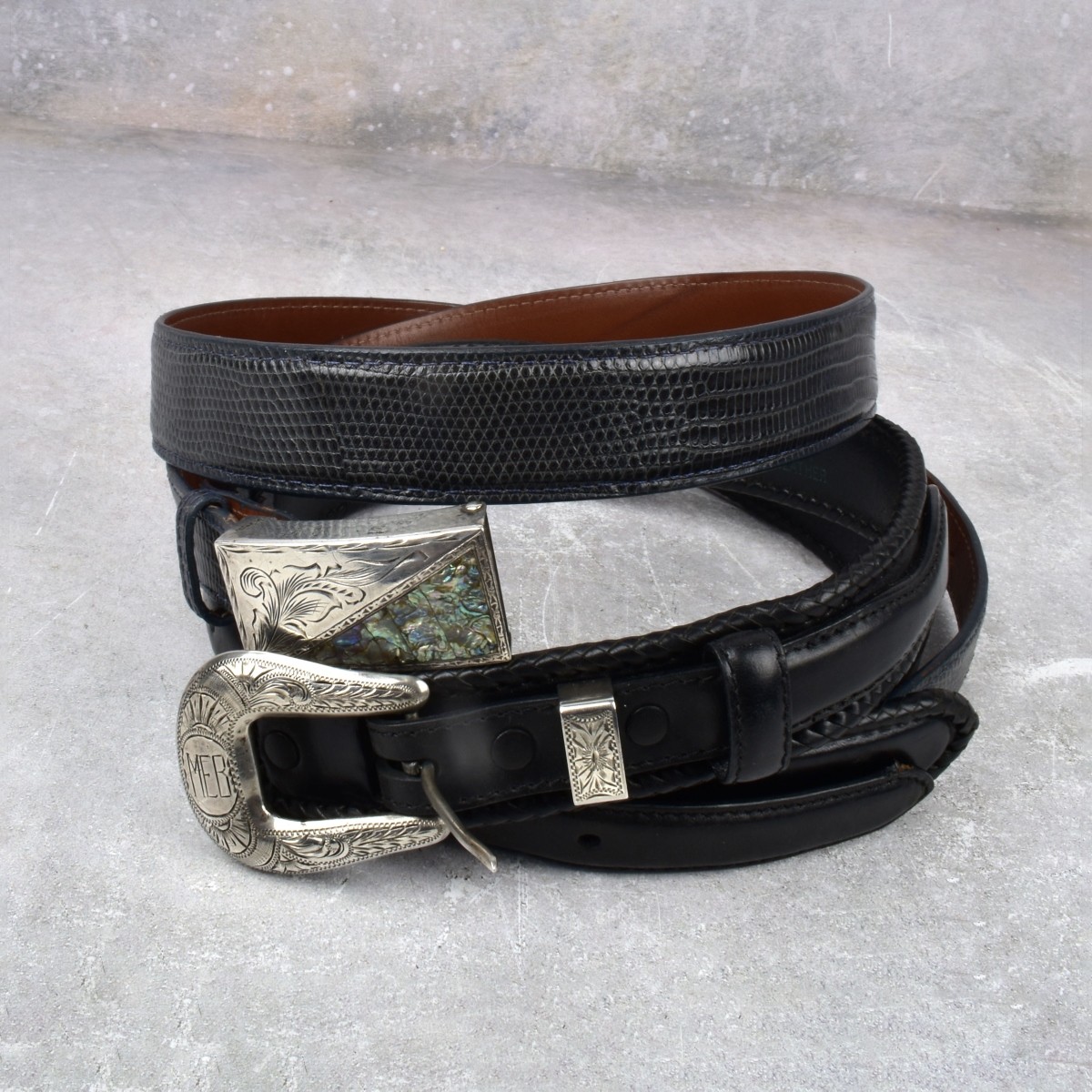 Leather Belts with Sterling Silver Buckles