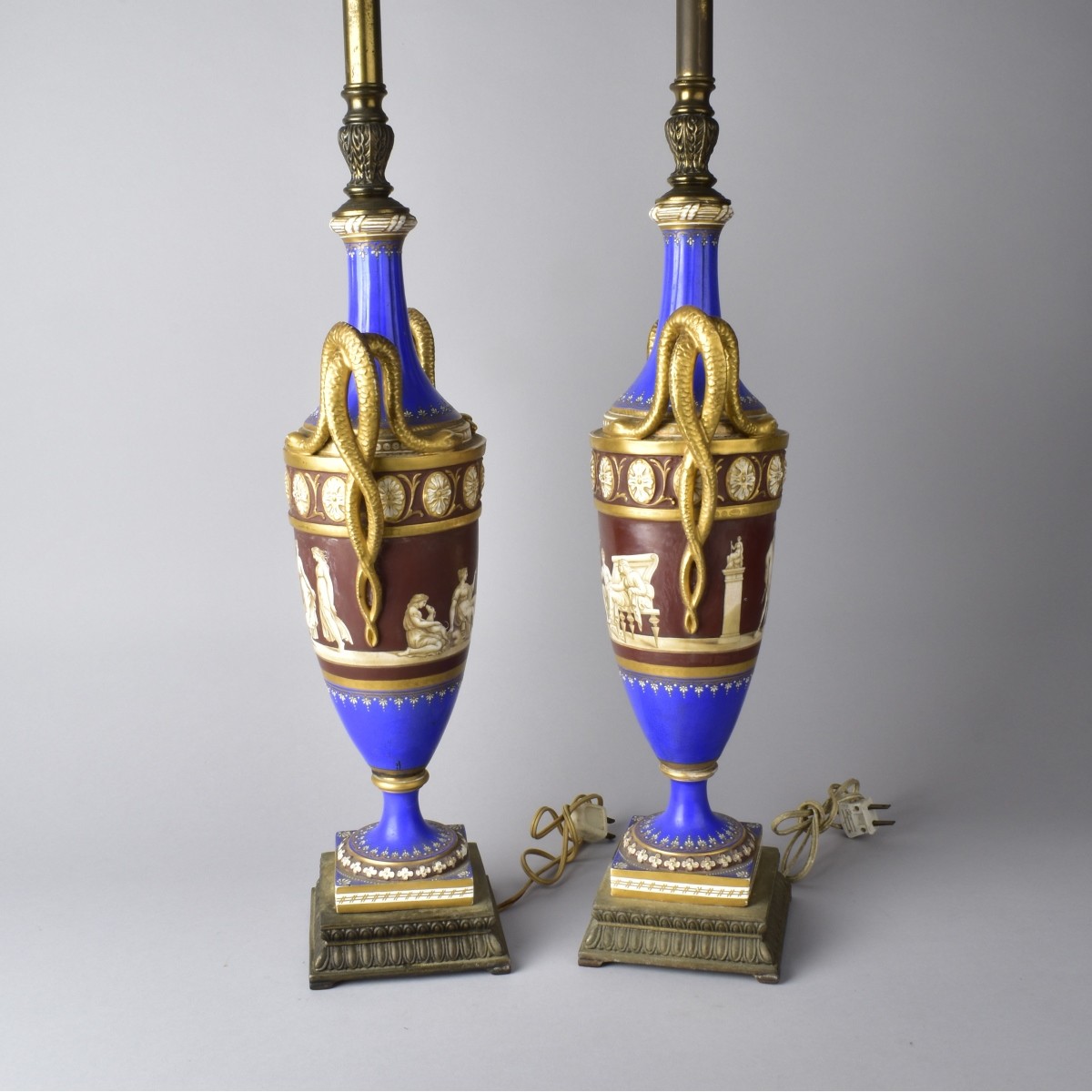 19C Old Paris Porcelain Urn Lamps