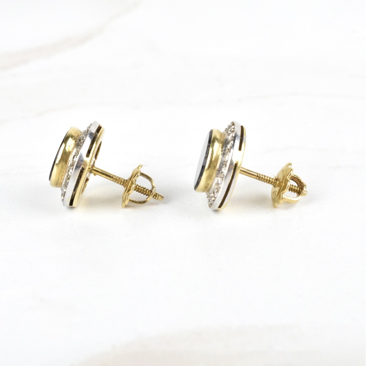 Diamond, Onyx and 18K Ear Studs