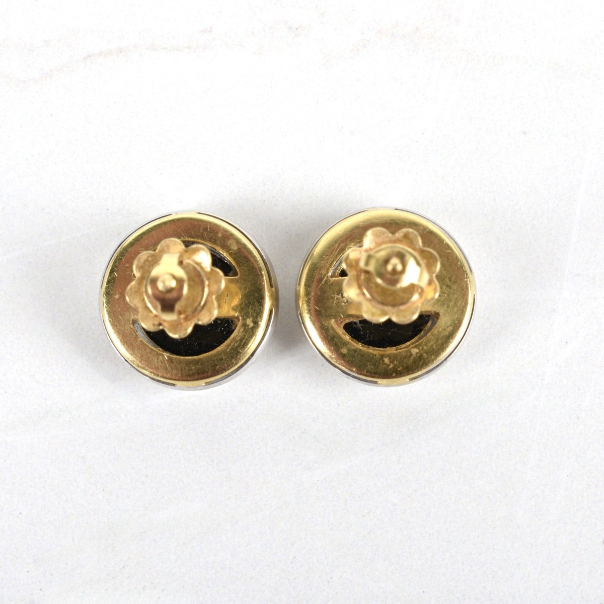 Diamond, Onyx and 18K Ear Studs