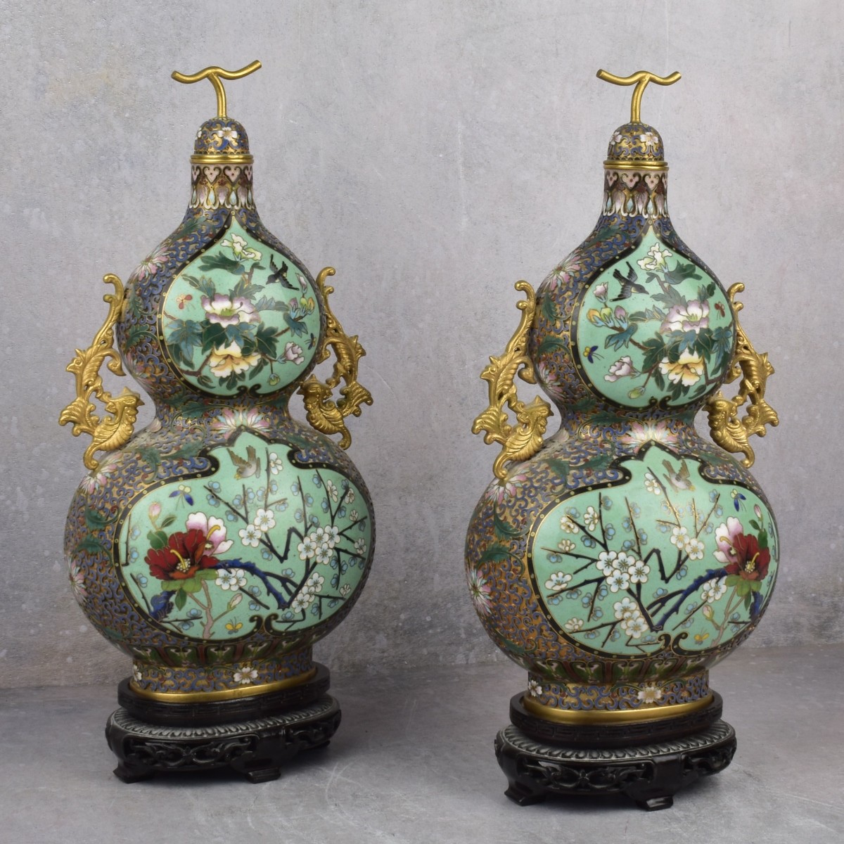 Chinese Double Gord Cloisonne Enamel Vases