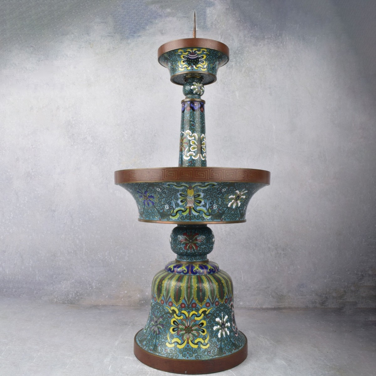 Chinese Cloisonne Enamel Pricket Candlesticks