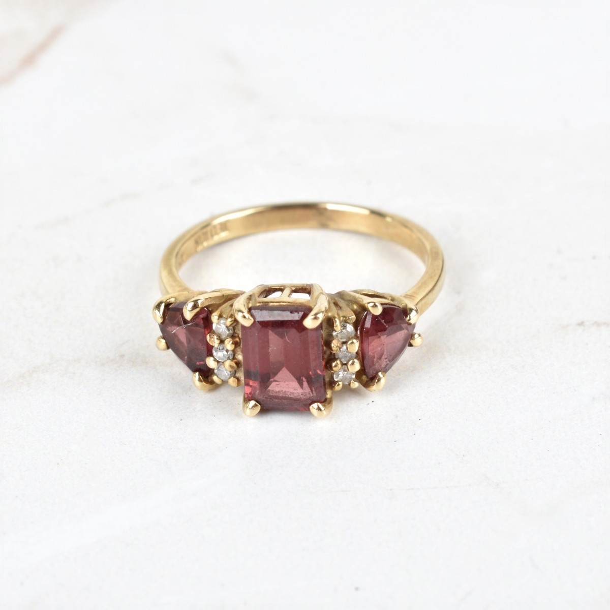 Garnet, Diamond and 10K Ring