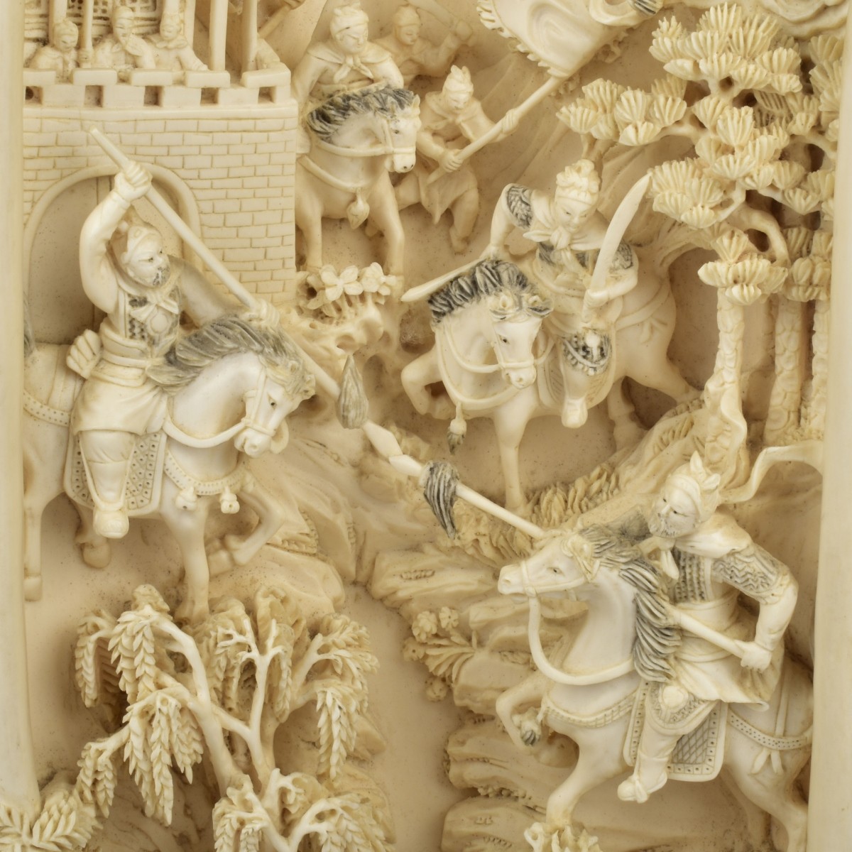 Antique Chinese Carved Battle Scene
