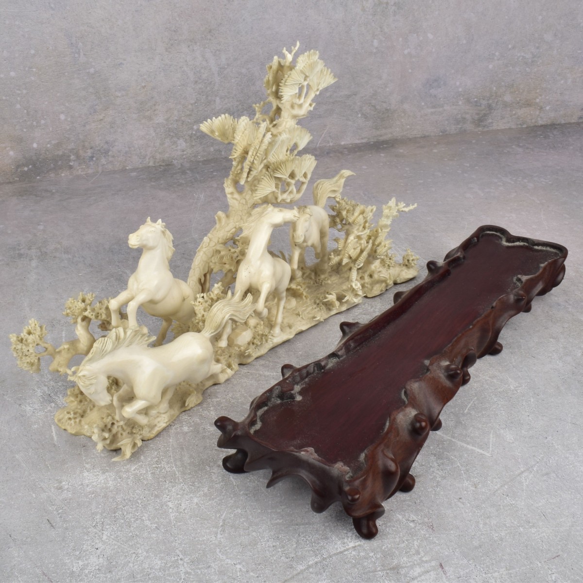Antique Chinese Carved Figure of Running Horses