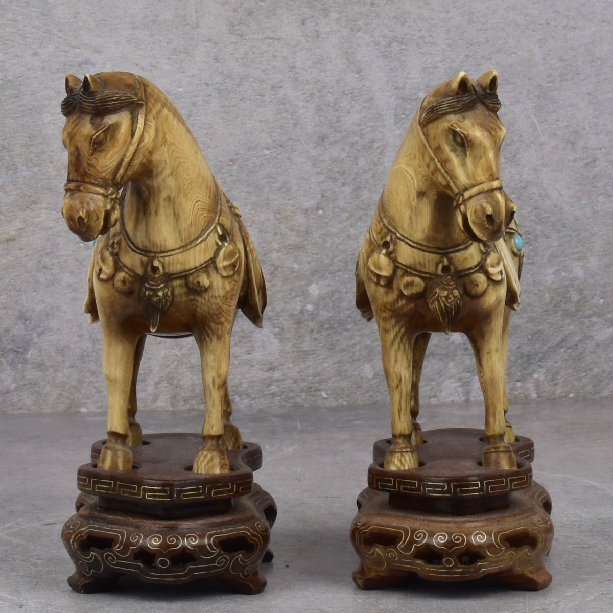 Chinese Tea Stained Carved Tang Horse Figures