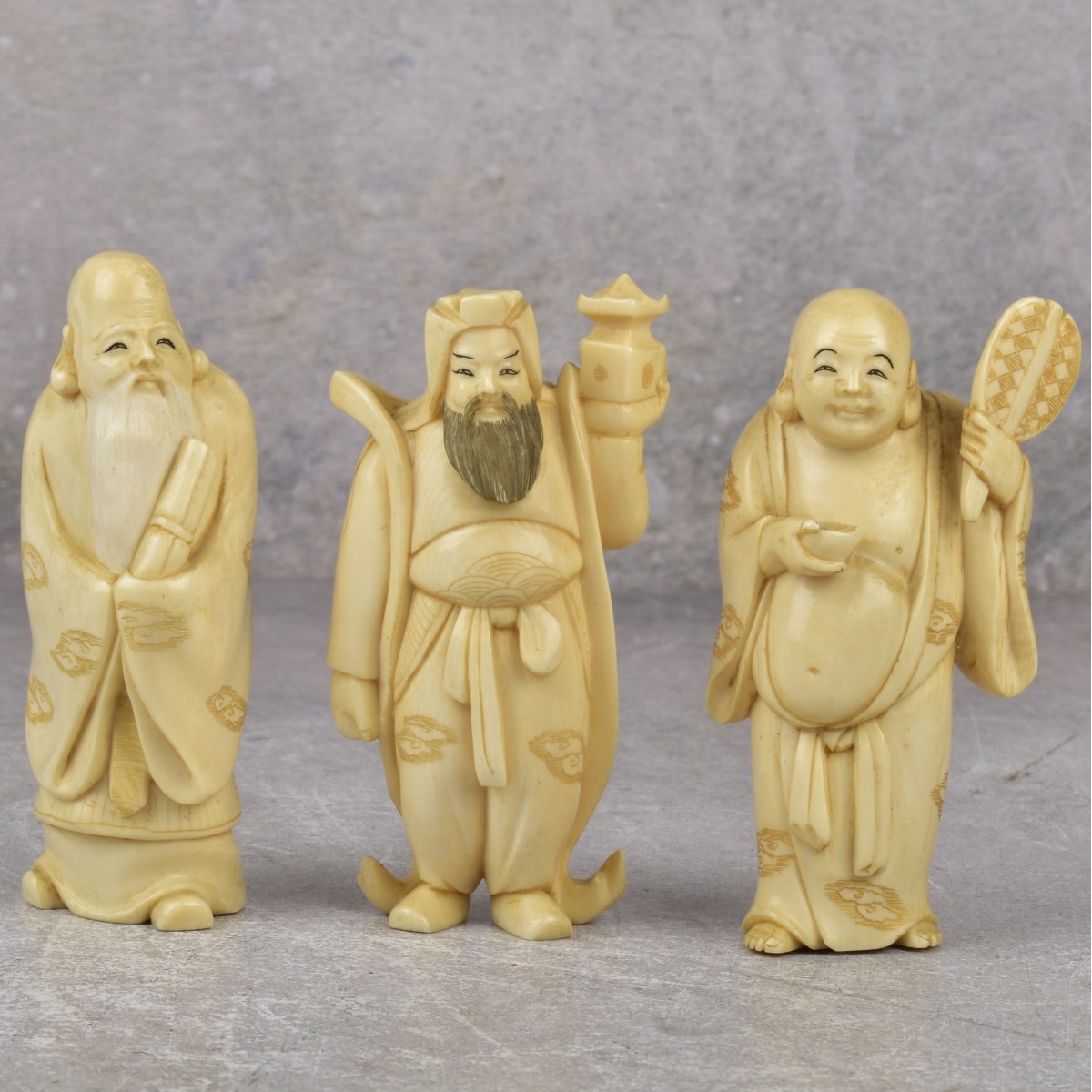 Antique Chinese Polychromed Carvings of Wise Men