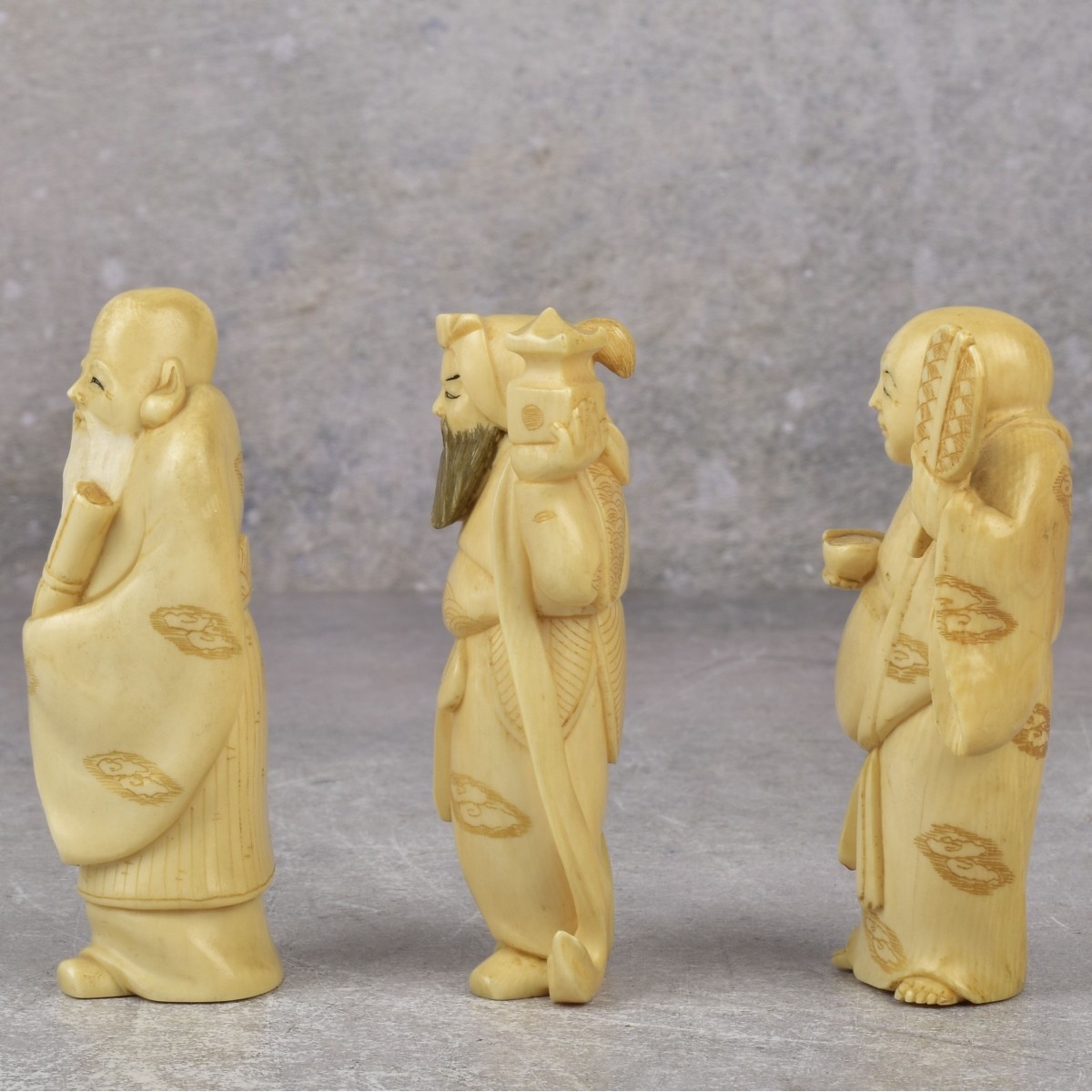 Antique Chinese Polychromed Carvings of Wise Men