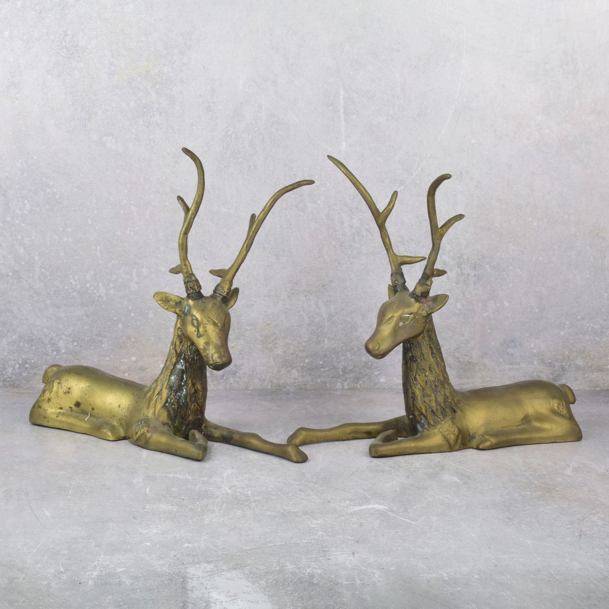 Pair of Vintage Cast Brass Deer Figures