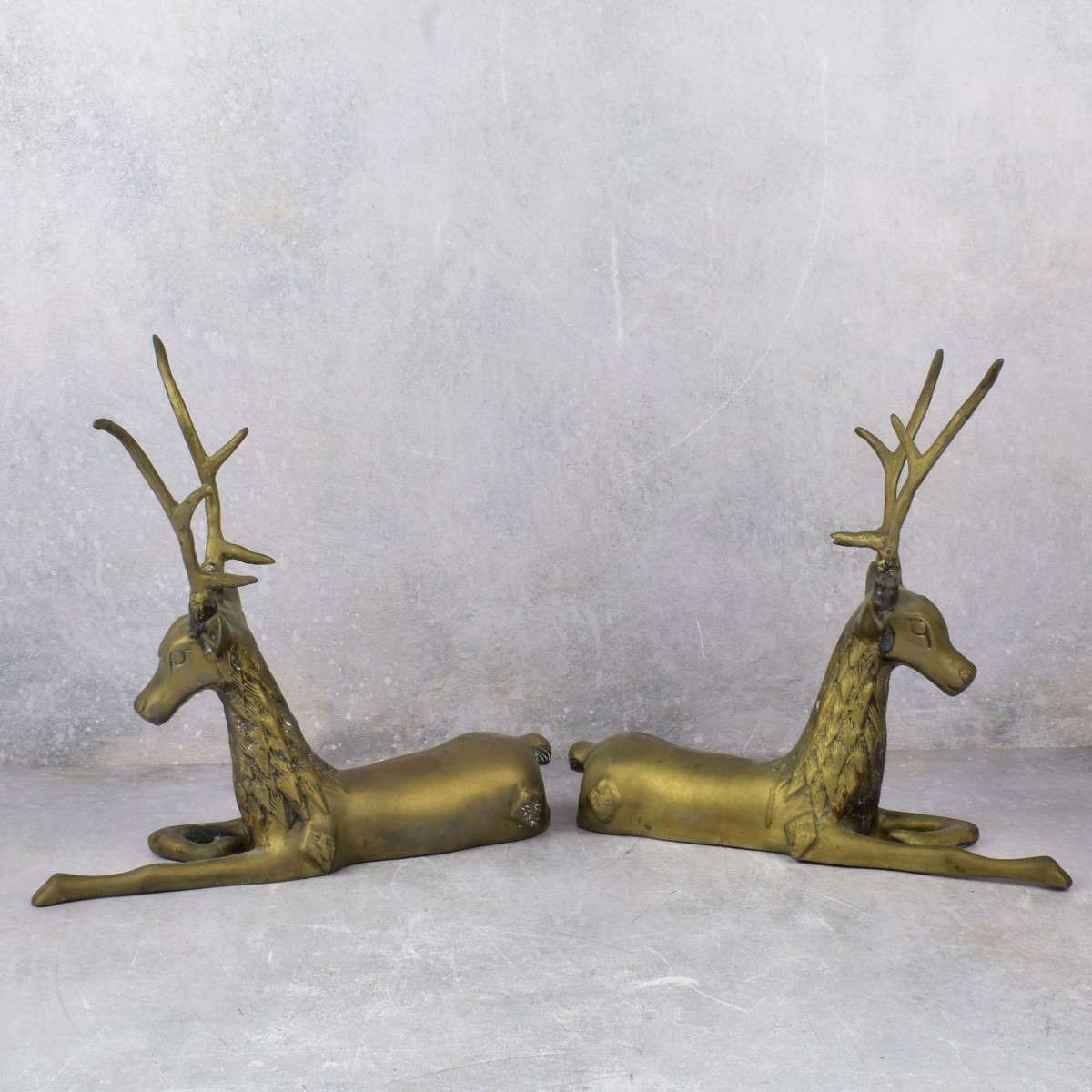 Pair of Vintage Cast Brass Deer Figures