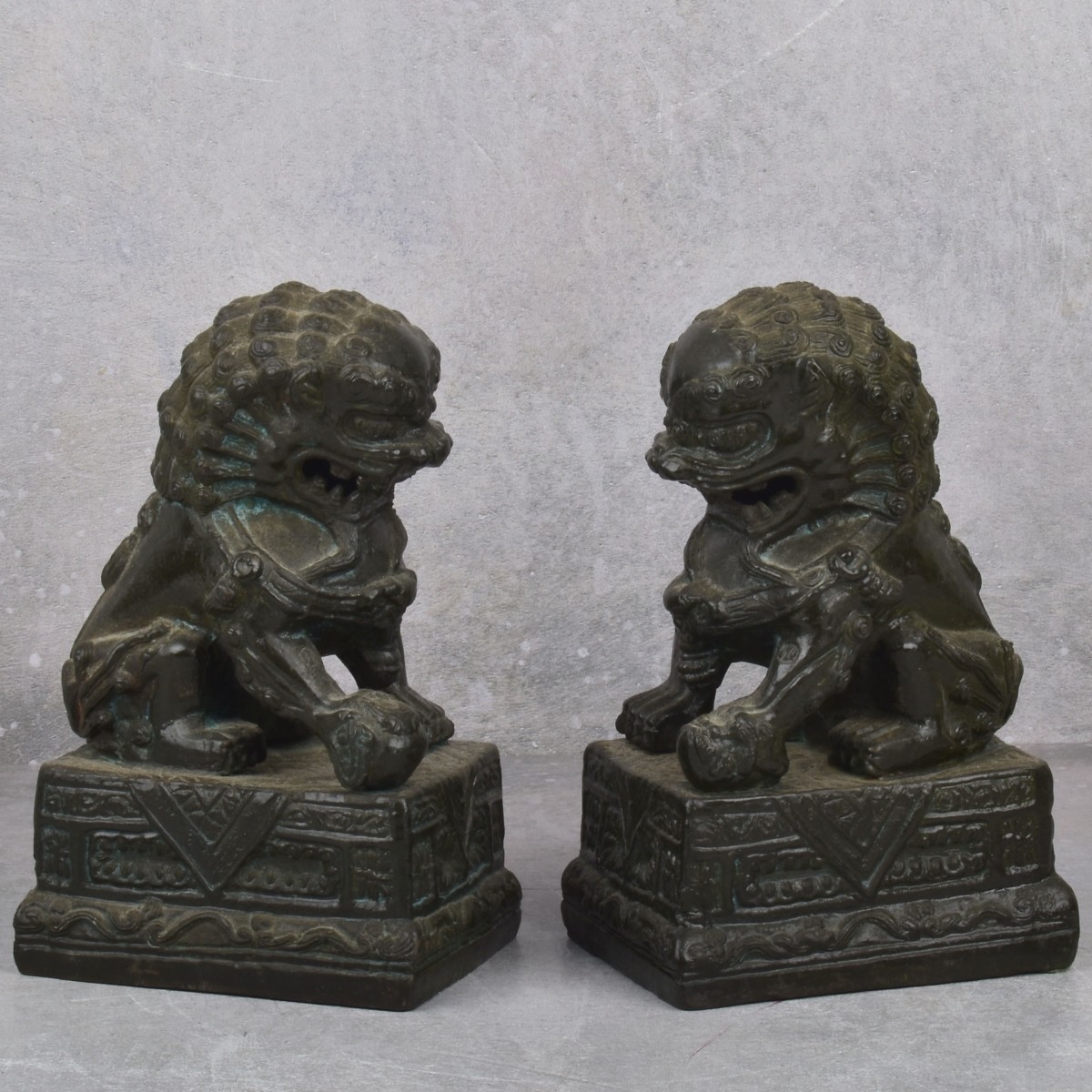 Pair of Vintage Chinese Bronze Foo Dogs