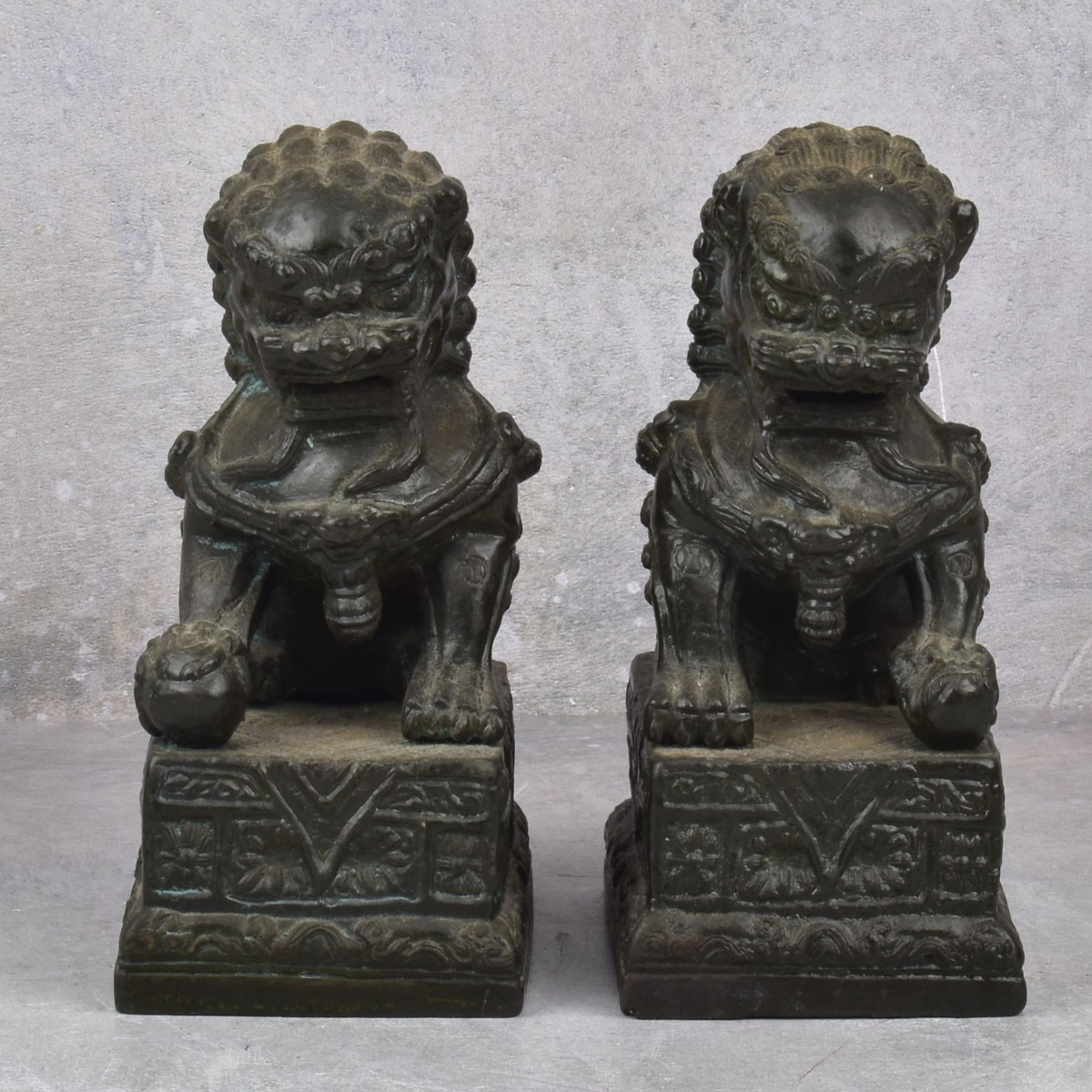 Pair of Vintage Chinese Bronze Foo Dogs
