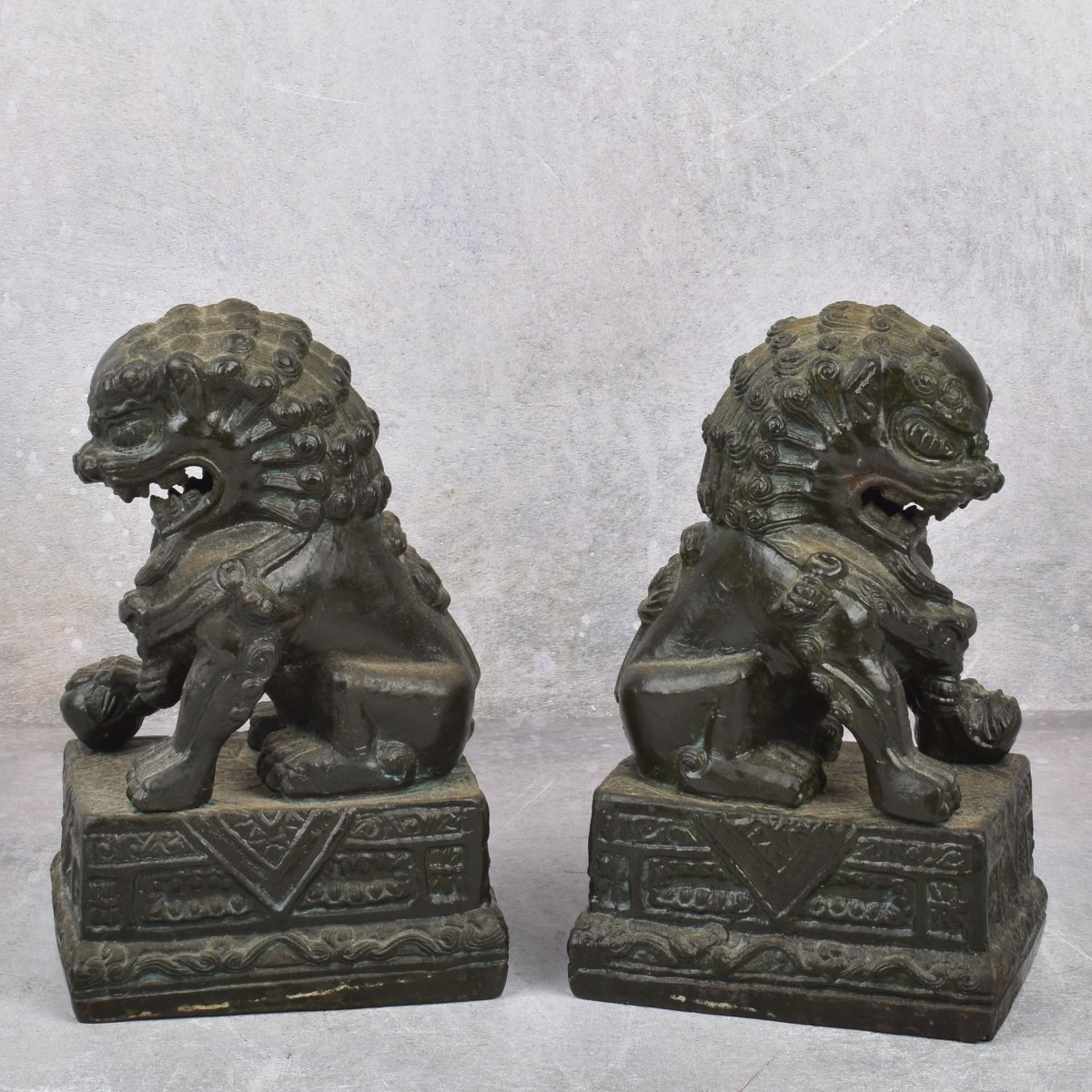 Pair of Vintage Chinese Bronze Foo Dogs