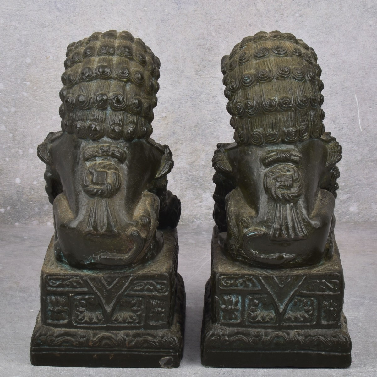 Pair of Vintage Chinese Bronze Foo Dogs