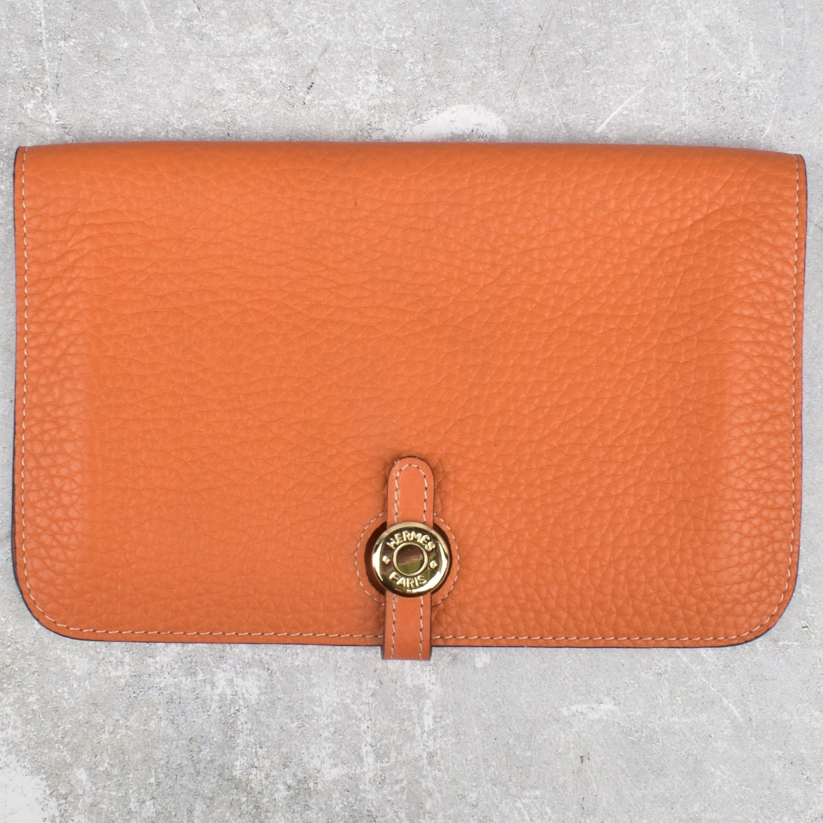 Replica Hermes Orange Leather Dogon Wallet
