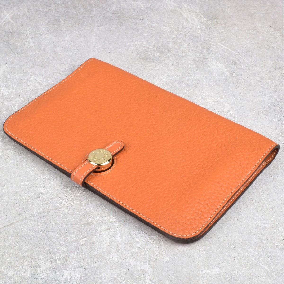 Replica Hermes Orange Leather Dogon Wallet