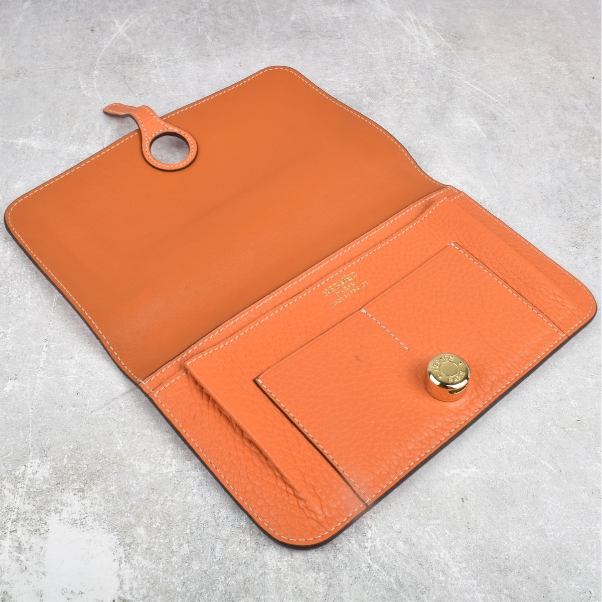 Replica Hermes Orange Leather Dogon Wallet