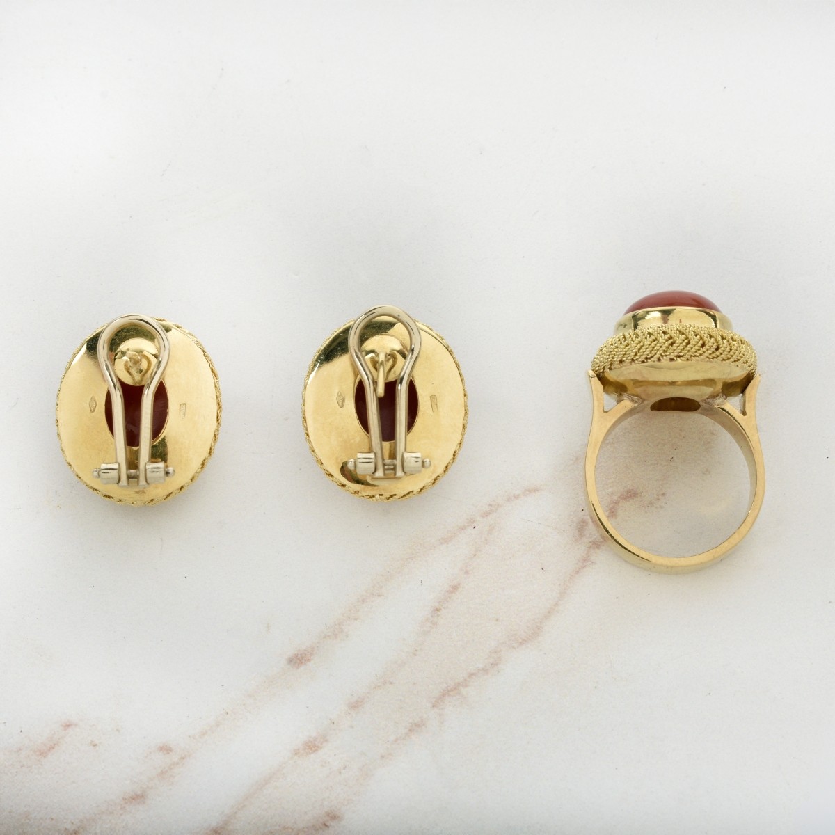 Coral and 18K Ring and Earrings