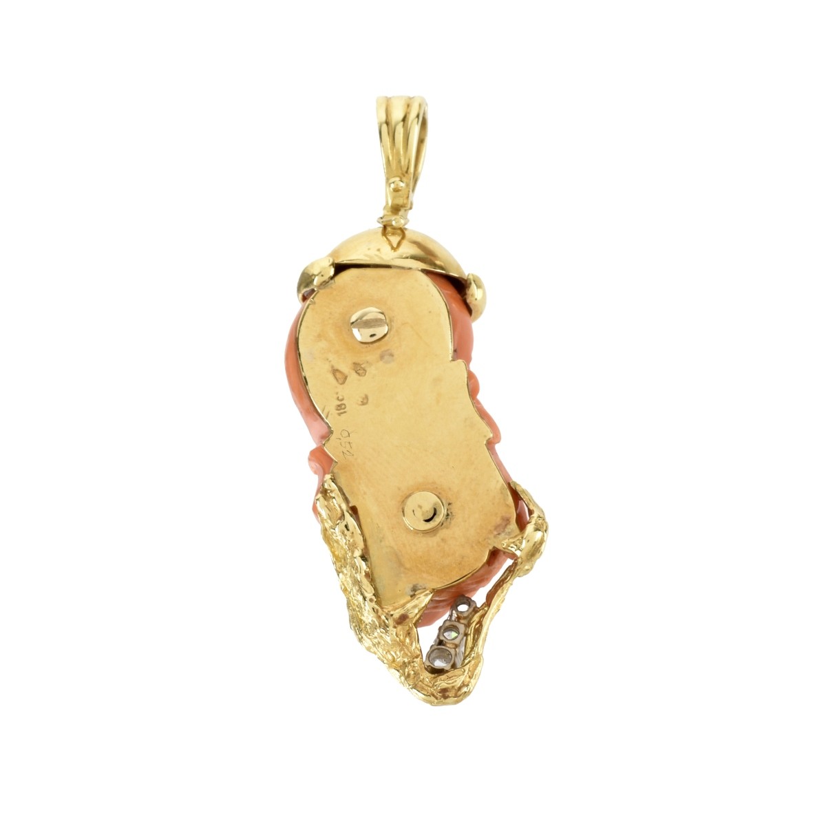 Red Coral, Diamond and 18K Pendant